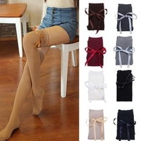 Silk Laciness Bow Over Knee Thigh High Socks Cotton Boots Stocking Knittd Slim Hosiery