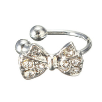 Silver Bowknot Rhinestone Crystal Cuff Clip Earring