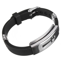 Silver Cross Stainless Steel Black Rubber Bracelet