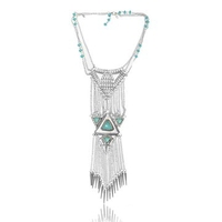 Silver Turquoise Triangle Tassel Statement Necklace