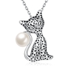 Simple Alloy Necklace Silver Spotted Cat Oil Drip Pearl Necklace for Women Gift