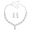 Simple Bridal Full Rhinestone Jewelry Artificial Pearl Necklace Earrings Set