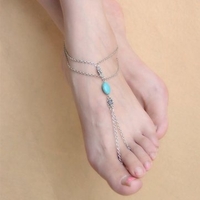 Simple Carved Turquoise Multilayer Tassel Beach Alloy Anklet
