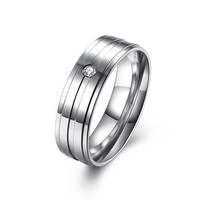 Simple Couple Ring Stainless Steel Zircon Wedding Ring for Couple Gift