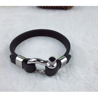 Simple Cow Leather Stainless Steel Turnbuckles Bracelet