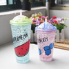 Simple Fashion Summer Sucker Cold drink Cup Double Green Fruit Ice Cup Plastic Cup