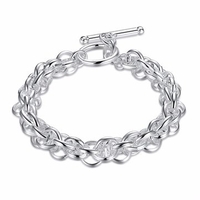 Simple Men Bracelet Silver Plated Width Hollow Circle Bracelet