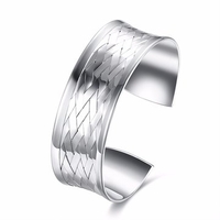 Simple Opening Bracelet Silver Plated Width Weaving Bracelet for Women Gift