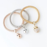 Simple Owl Rhinestone Alloy Pendant Tricolor Resin Bracelet Set