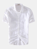 Simple Short Sleeve Linen Thin Breathable Slim Band Collar Dress Shirts for Men