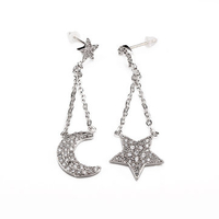 Simple Women Earrings Alloy Rhinestone Star Moon Tassel Earrings