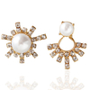 Simple Women Earrings Alloy Sunflower Rhinestone Pearl Asymmetry Earrings