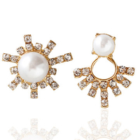 Simple Women Earrings Alloy Sunflower Rhinestone Pearl Asymmetry Earrings