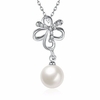 Simple Women Necklace Alloy Butterfly Rhinestone Pearl Pendant Necklace