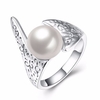 Simple Women Ring Silver Ancient Carve Pearl Ring
