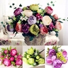 Simulation Peony Artificial Silk Flower Leaf Bouquet 8 Heads Home Garden Wedding Party Decor