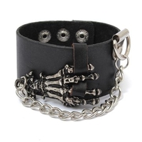 Skeleton Ghost Skull Hand Bone Leather Rock Bracelet