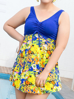 Sleeveless Flower Printing Ruffle Boyshorts Wireless Swimdresses