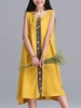Sleeveless Patchwork Split Pockets Loose Vintage Long Dress
