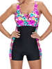 Sleeveless Printing Lacing Back Wireless Boyshort One Piece Swimsuits