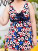 Sleeveless V Neck Boysuit Bow-knot Printed Breathable Swimdress