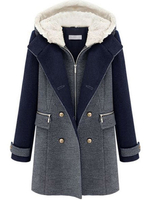 Slim Casual Double Breasted Patchwork Hood Woolen Coat