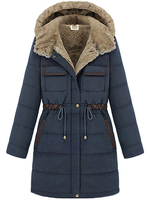 Slim Casual Plus Size Drawstring Patchwork Long Sleeve Hood Coat