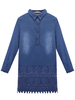 Slim Denim Lace Patchwork Long Sleeve Lapel Women Mini Dress