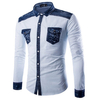 Slim Fit Long Sleeve Chest Pocket Stitching Designer Dress Shirt for Men