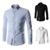 Slim Fit Patchwork Long Sleeve Casual Formal Designer Dress Shirt for Men