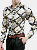 Slim Fit Printing Long Sleeve Button Up Shirt