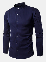 Slim Fit Stand Collar Long Sleeve Button Up Bussiness Designer Dress Shirt for Men