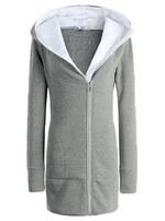 Slim Women Pure Color Long Sleeve Zipper Hood Coat