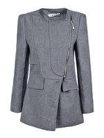 Slim Zipper Pure Color Woolen Coat For Women