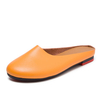SOCOFY Big Size Leather Backless Flat Slip On Lazy Shoes For Women