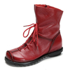 SOCOFY Big Size Pure Color Lace Up Ankle Leather Comfortable Zipper Boots
