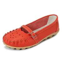 Socofy Buckle Hollow Out Strappy Bandage Slip On Breathabel Leather Flat Shoes
