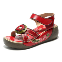 SOCOFY Candy Color Hook Loop Leather Retro Platform Sandals