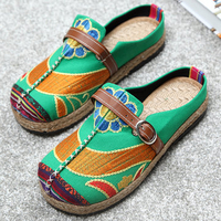 SOCOFY Colorful Embroidered Buckle Folkways Backless Loafers For Women