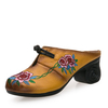 SOCOFY Embroidered Folkways Chunky Heel Slip On Slippers