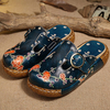 SOCOFY Flower Buckle Hollow Out Backless Platform Leather Shoes