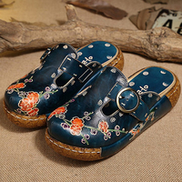 SOCOFY Flower Buckle Hollow Out Backless Platform Leather Shoes