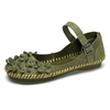 SOCOFY Flower Buckle Stitching Genuine Leather Flat Shoes