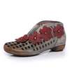 Socofy Flower Handmade Genuine Leather Hollow Out Vintage Ankle Boots