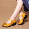SOCOFY Flower Leather Vintage Pumps Soft Mid Heel Sandals