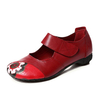 Socofy Flower Print Leather Soft Hook Loop Square Heel Casual Shoes