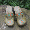 SOCOFY Flower Print Platform Leather Hollow Out Sandals