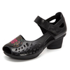 SOCOFY Flower Print Soft Retro Peep Toe Block Hook Loop Shoes