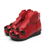 SOCOFY Flower Soft Leather Ankle Vintage Slip On Flat Boots