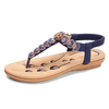 Socofy Flowers Decoration Elastic Bohemia Beaded Clip Toe Casual Beach Sandals